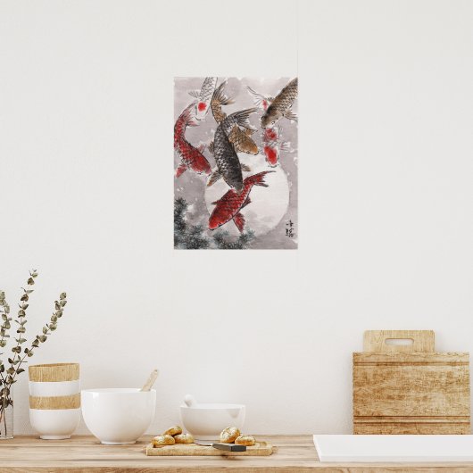 LinLi Chinese Waterverf Art Print - KOI Fish #5 (Keuken)