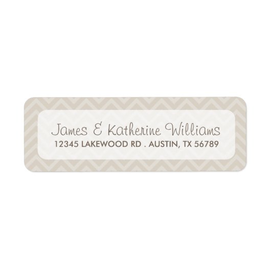 Linnen Beige Chevron Stripes Moderne bruiloft Etiket (Voorkant)