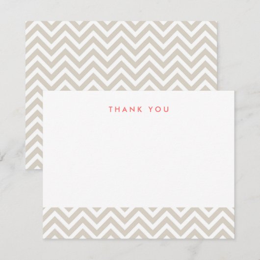 Linnen Beige Eenvoudige Chevron Bedankt Opmerking  Notitiekaartje (Voorkant / Achterkant)