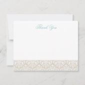 Linnen Beige Elegant Damask Bedankt Opmerking Kaar (Voorkant)