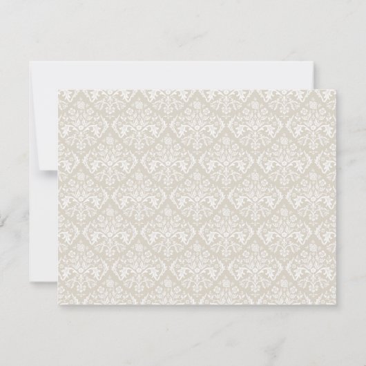 Linnen Beige Elegant Damask Bedankt Opmerking Kaar (Achterkant)