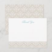 Linnen Beige Elegant Damask Bedankt Opmerking Kaar (Voorkant / Achterkant)