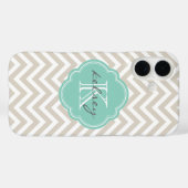 Linnen Beige en Aqua Chevron Custom Monogram Case-Mate iPhone Case (Achterkant (horizontaal))