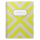 Linnen Beige en Limoen Mod X Chevron Monogram Notitieboek (Voorkant)