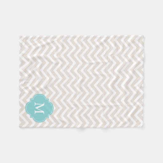 Linnen Beige en Mint Zigzag Patroon Monogram Fleece Deken (Voorkant (Horizontaal))
