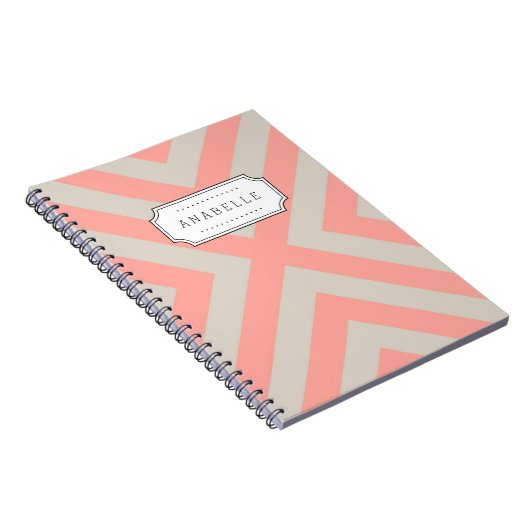 Linnen Beige en Roze Mod X Chevron Monogram Notitieboek (Rechterzijde)