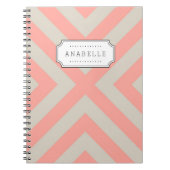 Linnen Beige en Roze Mod X Chevron Monogram Notitieboek (Voorkant)