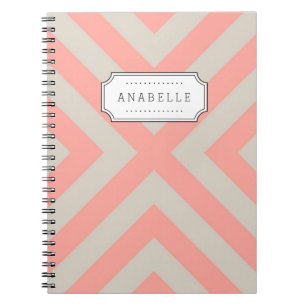 Linnen Beige en Roze Mod X Chevron Monogram Notitieboek