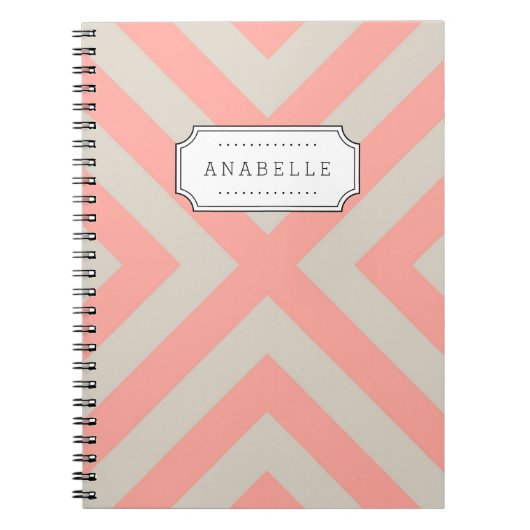 Linnen Beige en Roze Mod X Chevron Monogram Notitieboek (Voorkant)