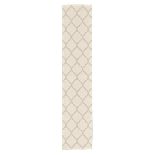 Linnen Beige en Taupe Marokkaanse Quatrefoil Korte Tafelloper (Voorkant)