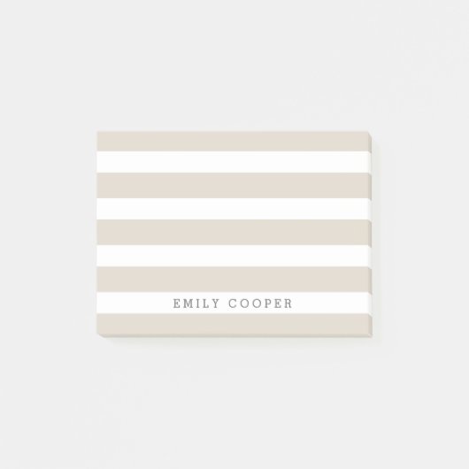 Linnen beige en witte klassieke strepen monogram post-it® notes (Voorkant)