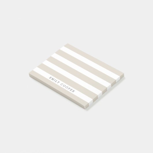 Linnen beige en witte klassieke strepen monogram post-it® notes (Schuin)