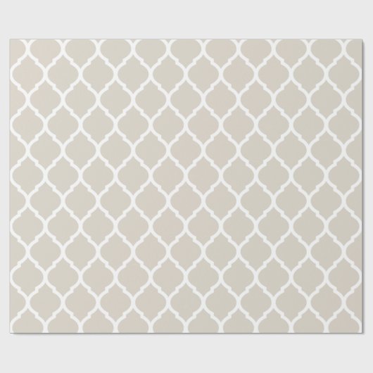 Linnen Beige en witte Marokkaanse Quatrefoil Print Cadeaupapier (Vlak)