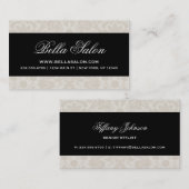 Linnen Beige en zwart Elegant  Damask Visitekaartje (Voorkant / Achterkant)