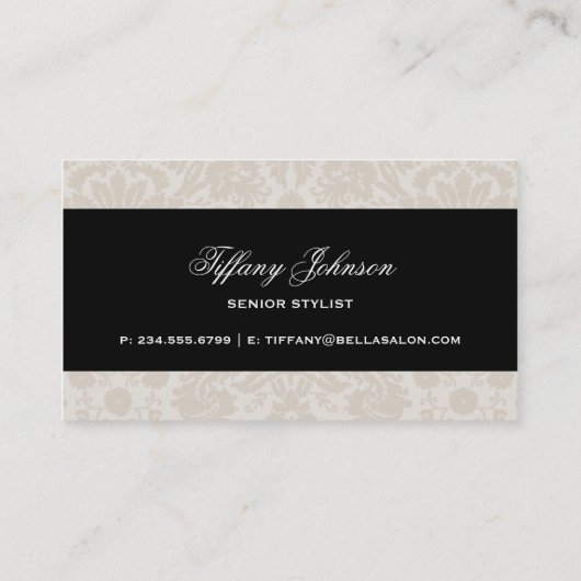 Linnen Beige en zwart Elegant  Damask Visitekaartje (Achterkant)