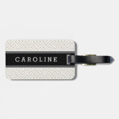 Linnen Beige en Zwart Grieks Key Custom Monogram Bagagelabel (Achterkant horizontaal)