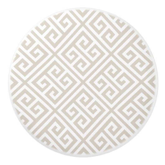 Linnen Beige Griekse sleutel Keramische Knop (Voorkant)
