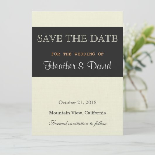Linnen Beige Grijs Bewaar de datum Bruiloft uitnod Save The Date (Staand voorkant)