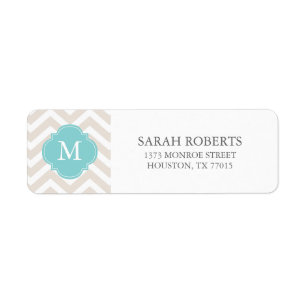 Linnen Beige & Mint Zigzags Patroon Monogram Etiket
