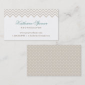 Linnen Beige Moderne Chevron en Polka Dots Visitekaartje (Voorkant / Achterkant)