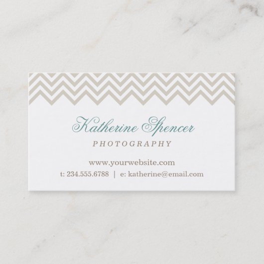 Linnen Beige Moderne Chevron en Polka Dots Visitekaartje (Voorkant)