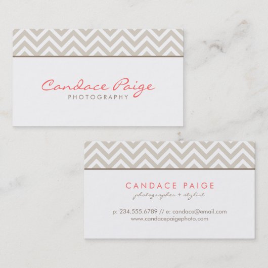 Linnen Beige Moderne Chevron strepen Visitekaartje (Voorkant / Achterkant)