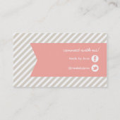 Linnen beige & roze moderne strepen & lint visitekaartje (Achterkant)
