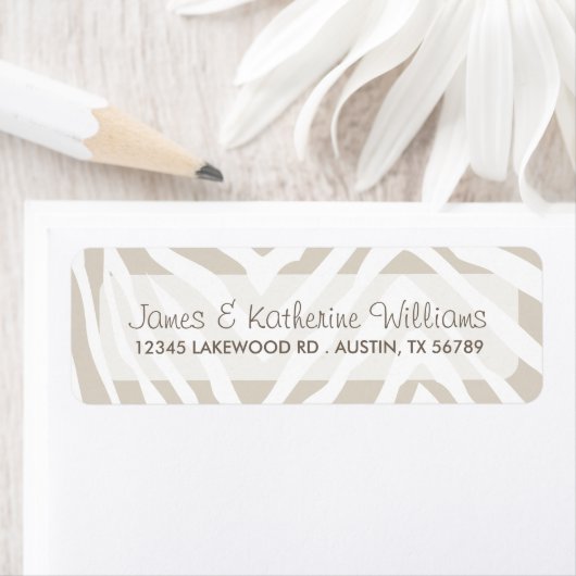 Linnen Beige Zebra Dierenprint Moderne bruiloft Etiket (Insitu)