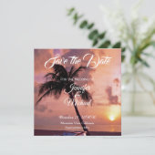 Linnen Bewaar de datum Bruiloft Palm Trees Exotisc Save The Date (Staand voorkant)