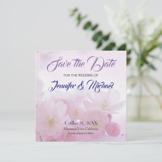 Linnen Bewaar de datum Bruiloft Roze Bloemen Elega Save The Date (Staand voorkant)