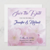 Linnen Bewaar de datum Bruiloft Roze Bloemen Elega Save The Date (Voorkant / Achterkant)