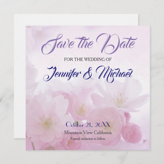 Linnen Bewaar de datum Bruiloft Roze Bloemen Elega Save The Date (Voorkant / Achterkant)