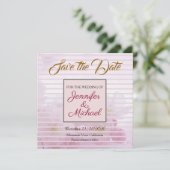 Linnen Bewaar de datum Bruiloft Roze Bloemen Elega Save The Date (Staand voorkant)