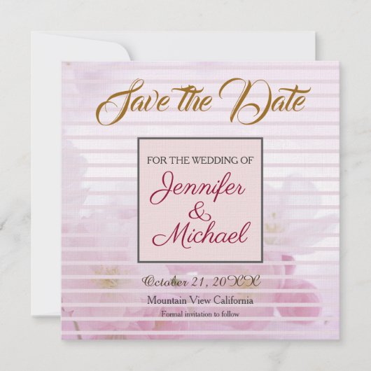 Linnen Bewaar de datum Bruiloft Roze Bloemen Elega Save The Date (Voorkant)