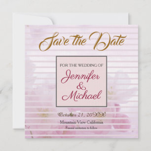 Linnen Bewaar de datum Bruiloft Roze Bloemen Elega Save The Date