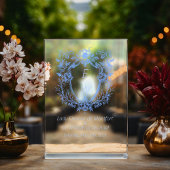 Linnen Blauw Crest Monogram Trouwbord Acryl Bord