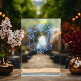 Linnen Blauw Crest Monogram Trouwbord Acryl Bord