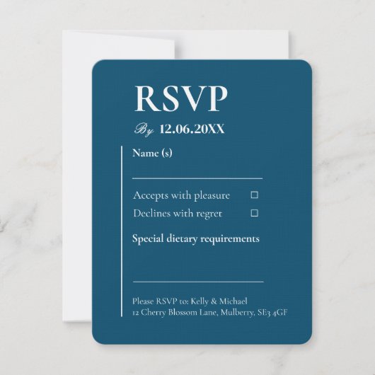 Linnen Blauwgroen RSVP Typografie Bruiloft (Voorkant)