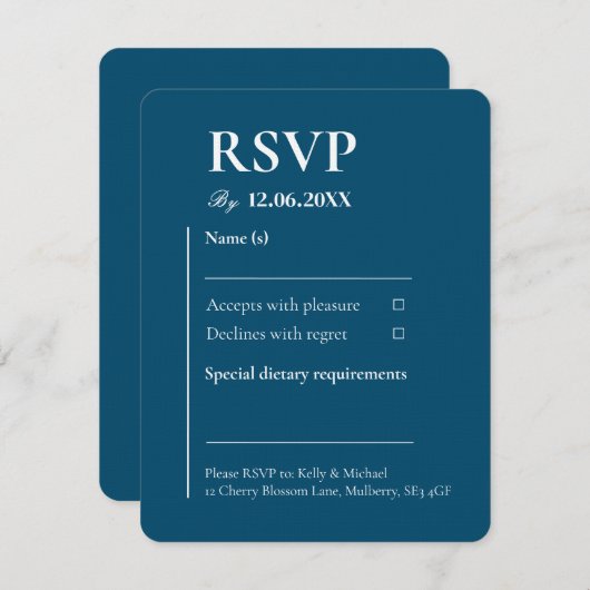Linnen Blauwgroen RSVP Typografie Bruiloft (Voorkant / Achterkant)