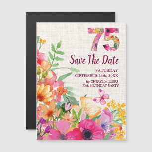 Linnen Bloemen 75e Verjaardag Save the Date Magnetische Uitnodiging