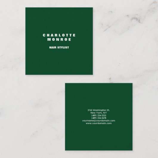 Linnen bos groen modern minimalistisch professiona vierkante visitekaartje (Voorkant / Achterkant)