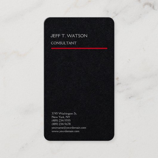 Linnen Eenvoudige Plain Zwart Rood Moderne Minimal Visitekaartje (Voorkant)