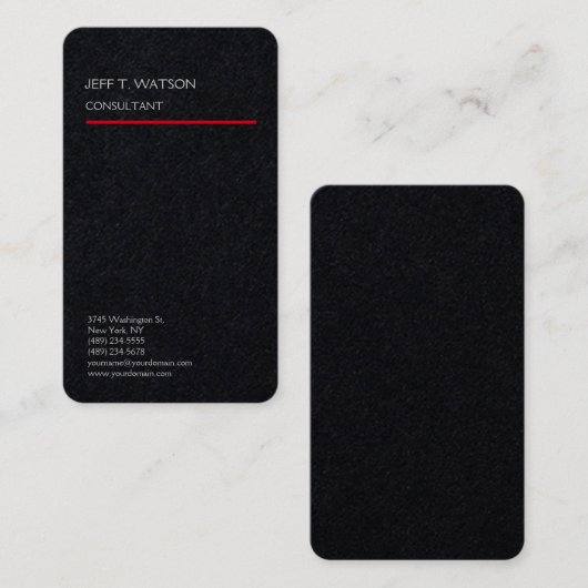 Linnen Eenvoudige Plain Zwart Rood Moderne Minimal Visitekaartje (Voorkant / Achterkant)