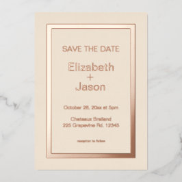 Linnen eenvoudige trouwkaart save the date rose go folie uitnodiging