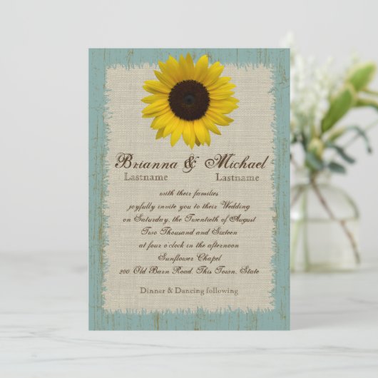 Linnen en Barnwood Zonnebloem Kaart (Staand voorkant)