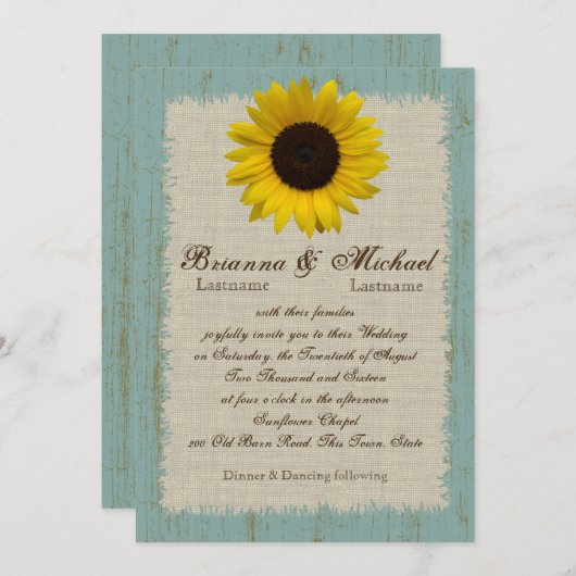 Linnen en Barnwood Zonnebloem Kaart (Voorkant / Achterkant)