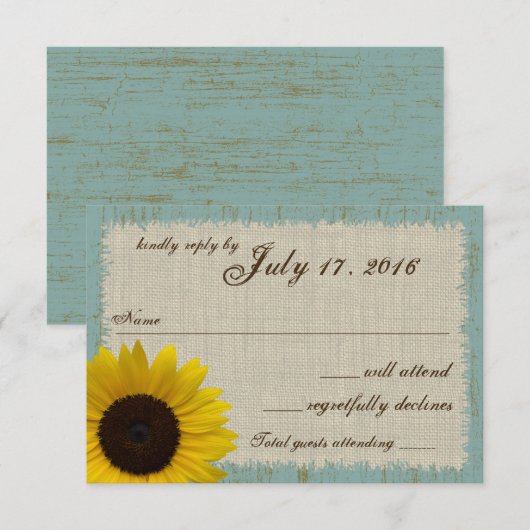 Linnen en Barnwood Zonnebloem Respons Kaart (Voorkant / Achterkant)
