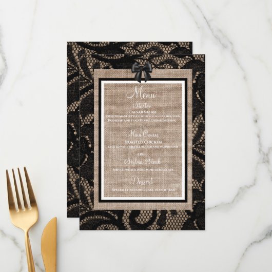 Linnen en kant zwart, witte jute Lenin menu (Voorkant / Achterkant in situ)