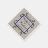 Linnen en Navy Vintage bruiloft servet (Hoek)