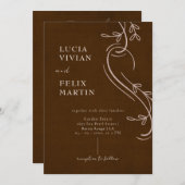 Linnen espresso bruin alles in één bruiloft kaart (Voorkant / Achterkant)